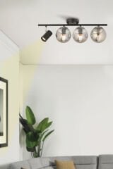 Alen 4 Lü Modern (FÜME GLOP CAMLI) Spotlu Salon Yemek Masası Üstü Hol Yatak Odası Avize